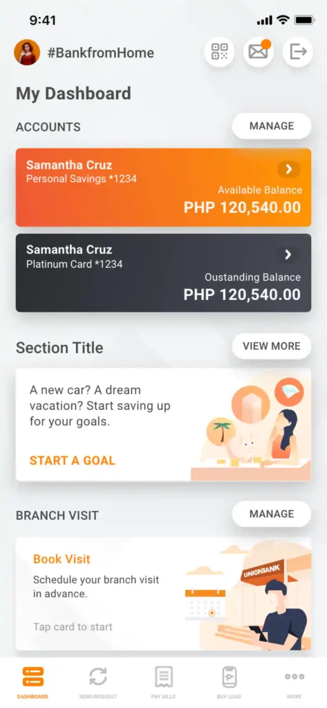 UnionBank Online dashboard, Source: UnionBank