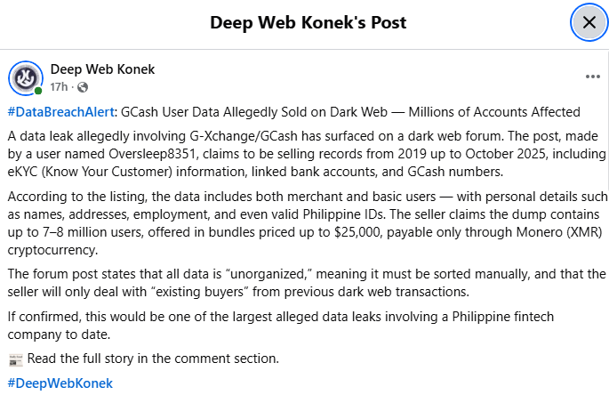 GCash Data Leak - Deep Web Konek Photo 1